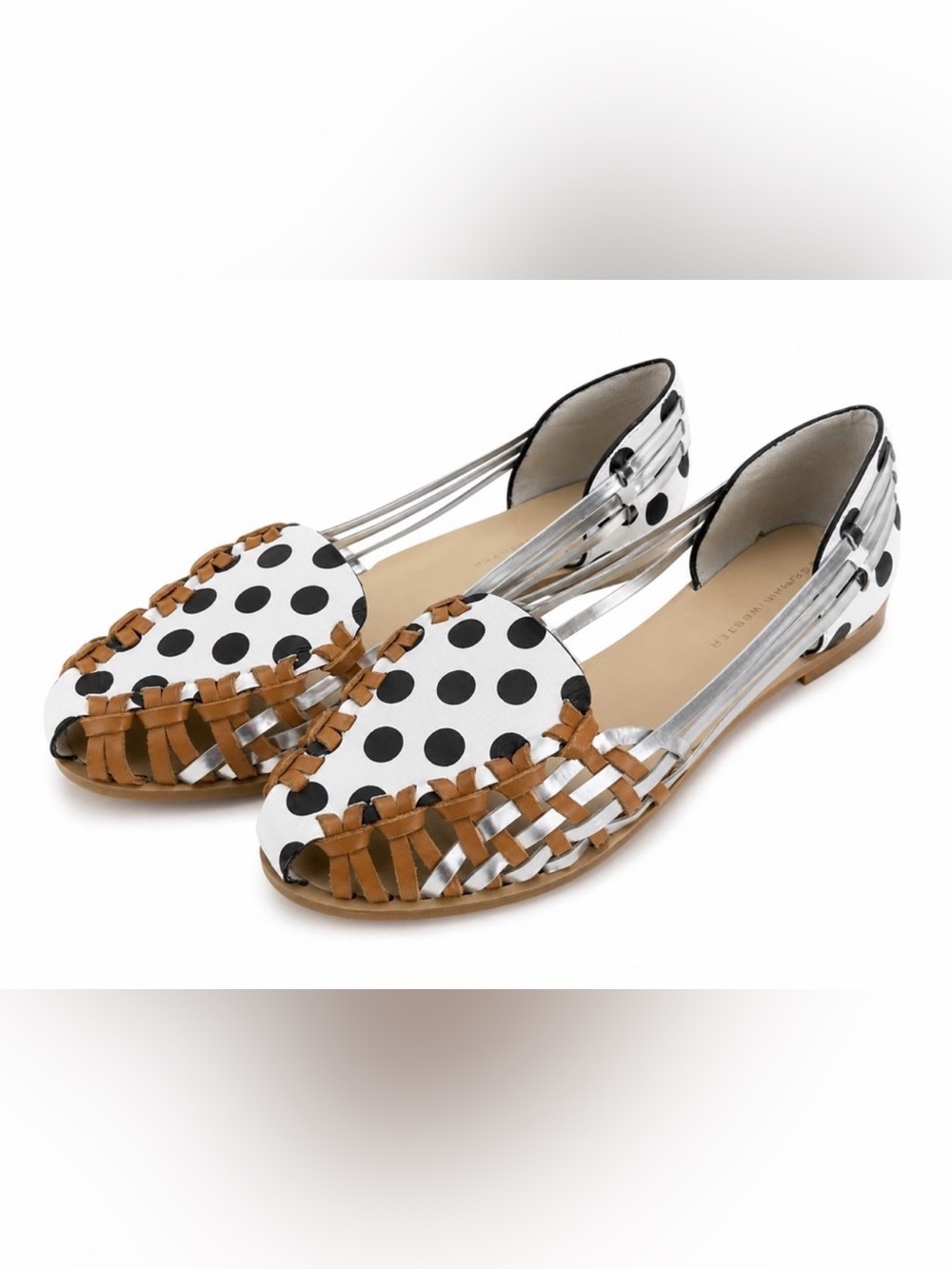Sophia Webster Silver Metallic Polka Dot Leather Woven Sandals Size 7 Like New